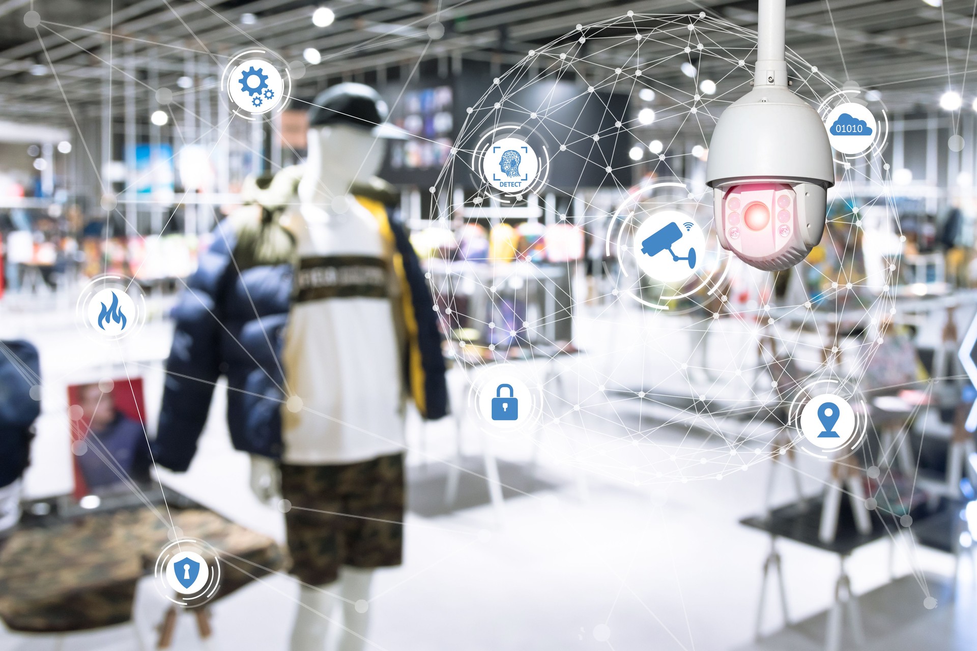 Machine Learning analytics identify person technology , Artificial intelligence ,Big data , iot concept. Cctv , security camera and face recognition people in smart city retail shop.